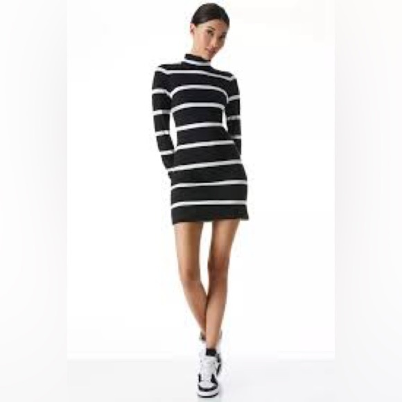 Alice + Olivia Black White Striped Mock Neck Mini Dress | Chic | Trendy 8 - Picture 13 of 13